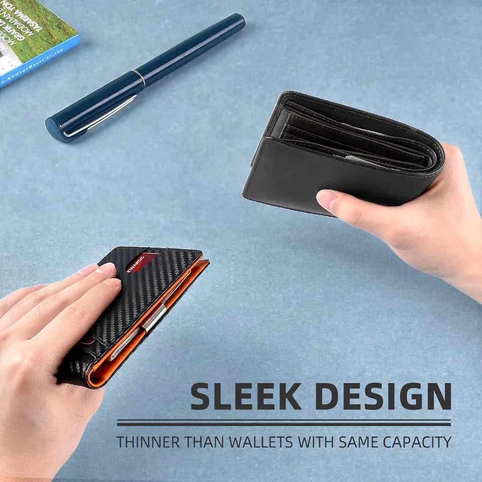 Slim RFID-Blocking Carbon Fiber Leather Wallet