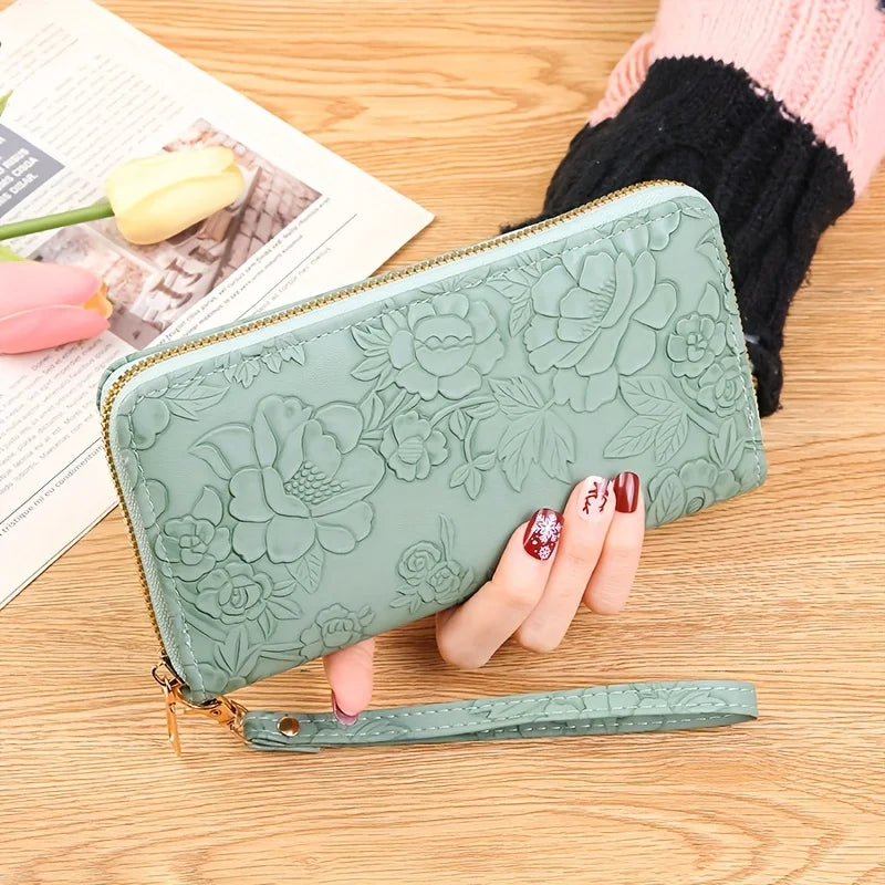 Portefeuille en PU cuir floral embossé