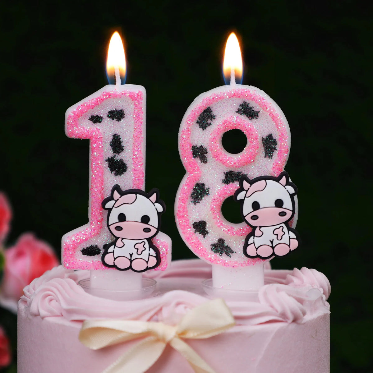 Cow Print Number Candles with Glitter Finish