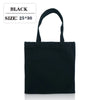 A black foldable canvas tote bag with dimensions 25 by 30 inches.