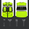 A set of high-visibility neon yellow safety vests in sizes L, XL, and XXL shown against a dark background.