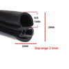 Cross-section diagram showing the dimensions of a black U-shaped EPDM rubber edge trim.