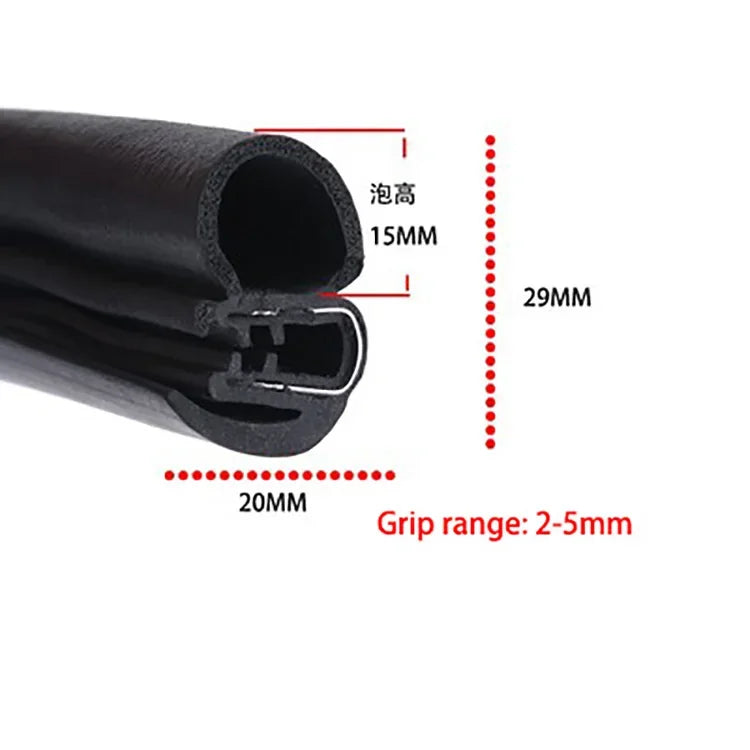 Cross-section diagram showing the dimensions of a black U-shaped EPDM rubber edge trim.
