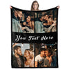 Couverture imprimée personnalisée avec plusieurs photos de couples heureux et une femme souriante.