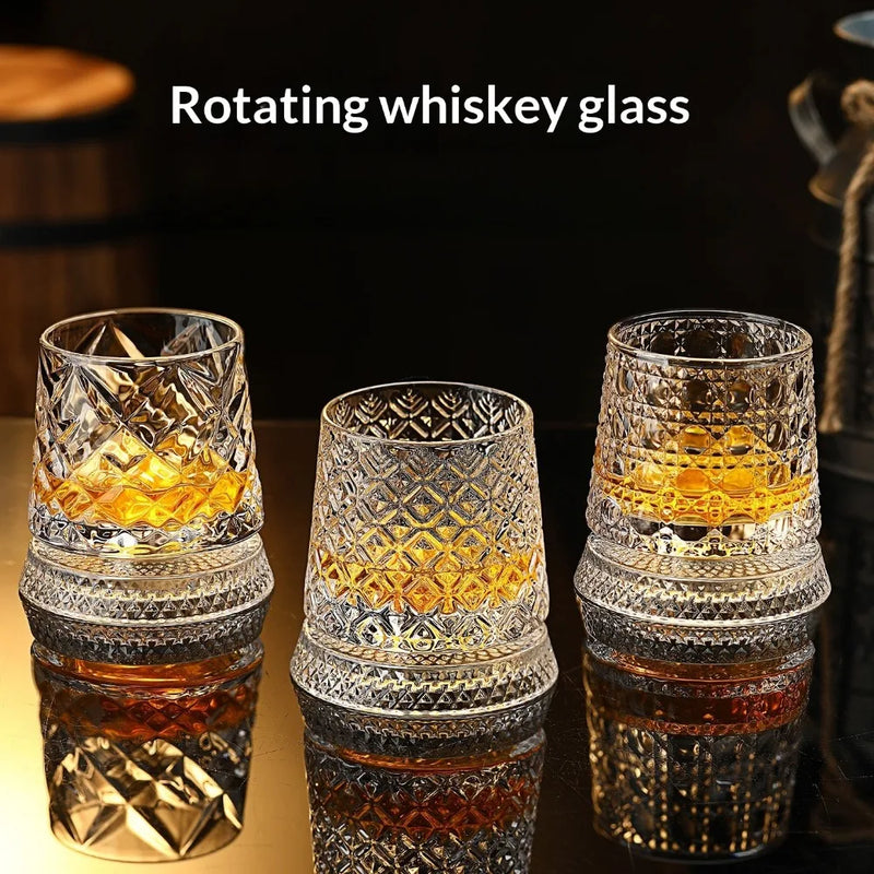 Rotating Crystal Whiskey Tumbler with Base