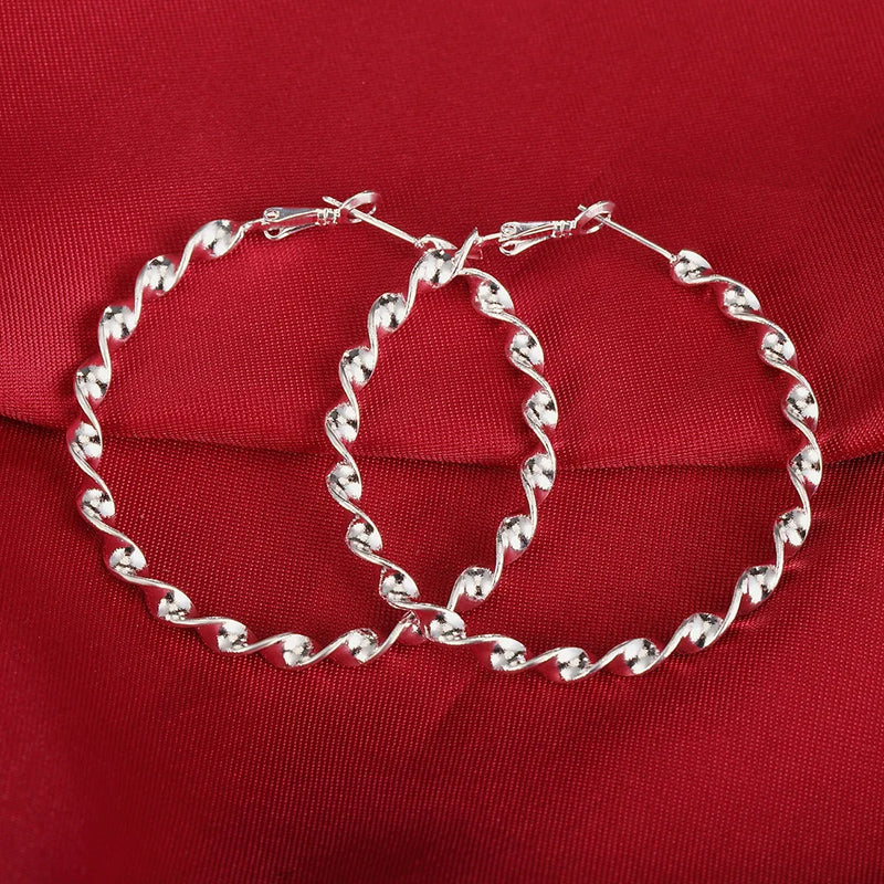 925 Sterling Silver Twisted Rope Hoop Earrings
