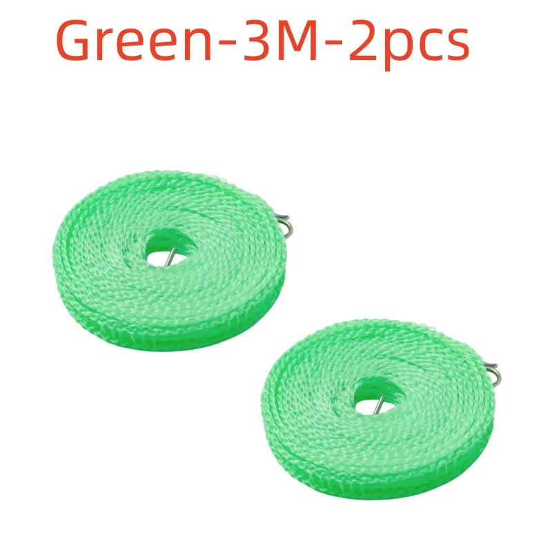 Dos rollos de cinta verde 3M, cuerda para ropa de nylon duradera para secado al aire libre.