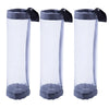 Three clear mesh bags with black handles and gray bases for dispensing trash bags.
