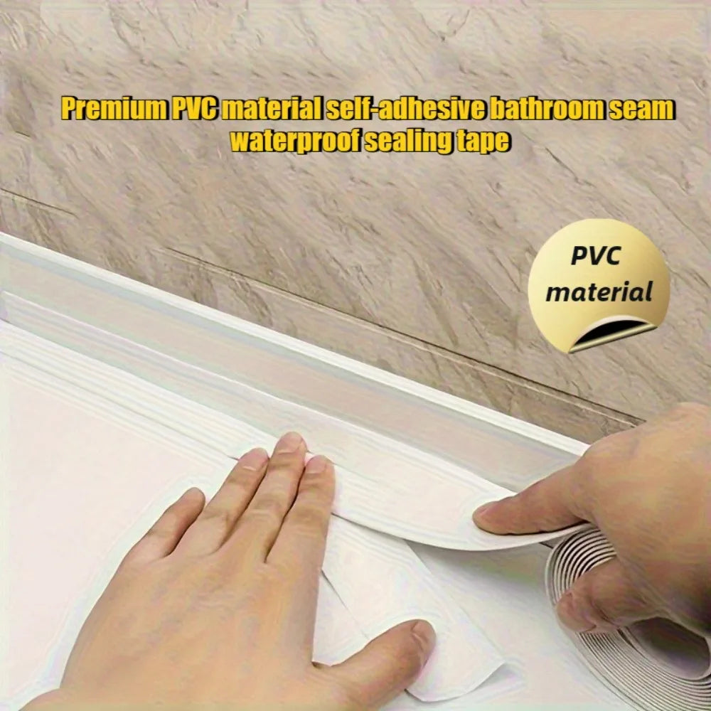 أيدي تقشر من لفة شريط لاصق من مادة PVC عالية الجودة لعزل وصلات الحمامات.