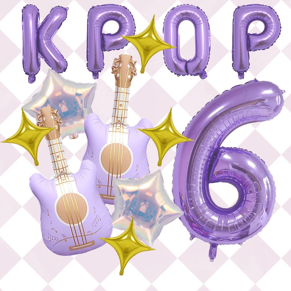 Purple Guitar Balloon Set for K-Pop Music Birthday Parties