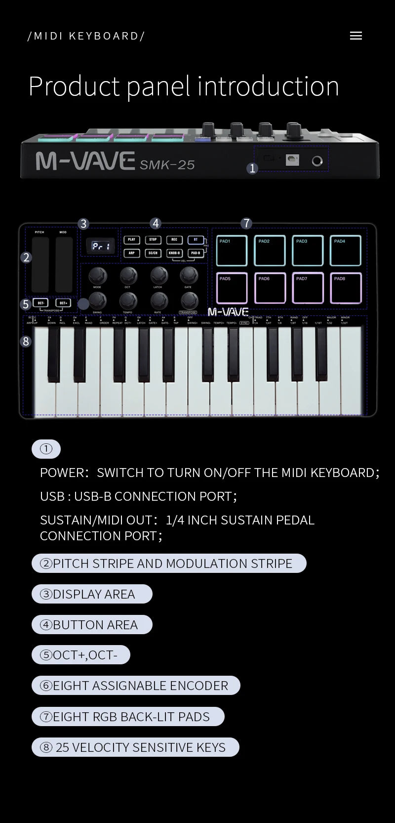 Portable 25-Key MIDI Controller with Pads and Wireless Connectivity
