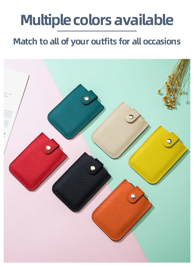Slim Leather Card Holder with Quick-Access Pull Tab
