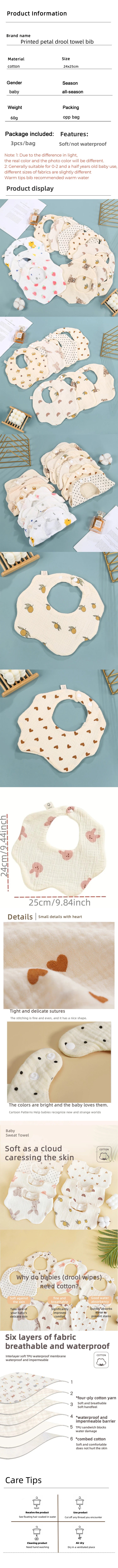 Cotton Gauze Baby Feeding Bibs (3-Pack) with Burp Cloths