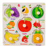 Wooden 3D jigsaw puzzle featuring various fruits like grape, watermelon, orange, banana, apple, strawberry, pomegranate, and 