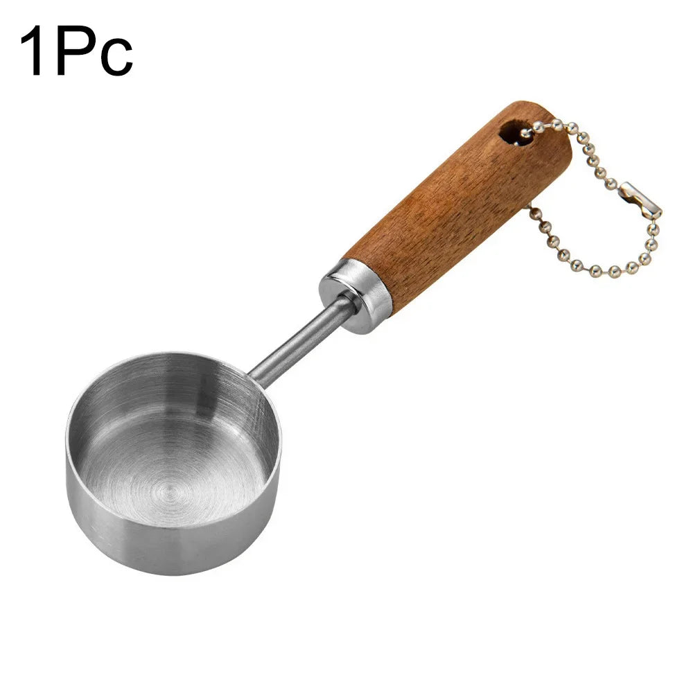Stainless Steel Measuring Cup and Spoon Set with Wooden Handles