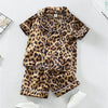 Kids' Cartoon Leopard Print Pajama Set with Short Sleeves