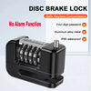 A black disc brake lock device with a keypad and a metal alloy body is shown against a white background.