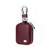 A maroon PU leather protective case for earbuds with an anti-lost hook.