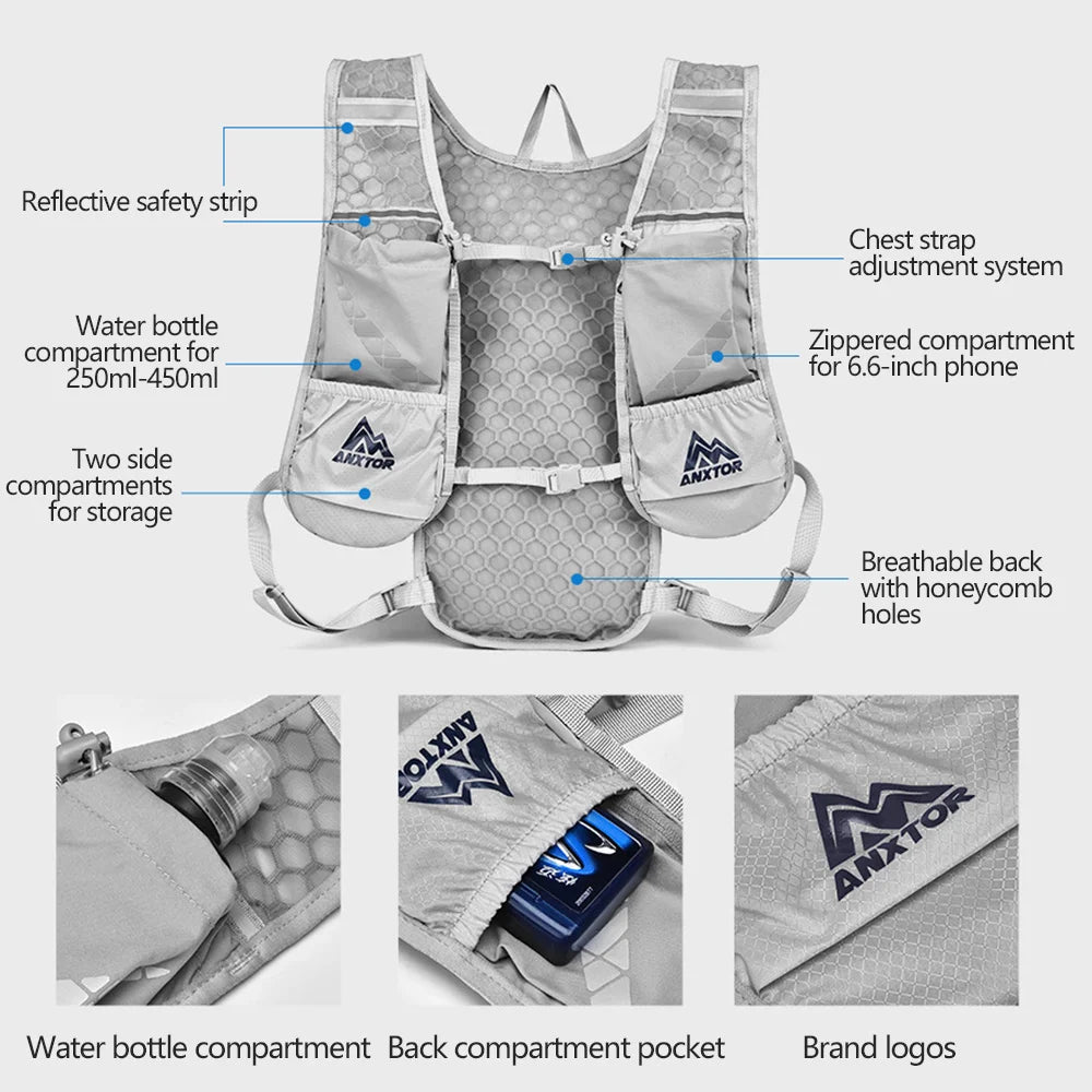 Ultralight 5L Hydration Running Backpack with Adjustable Fit