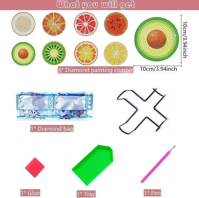 DIY Diamond Painting Wooden Coaster Set (8 Pieces)