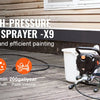 Handheld high-pressure airless paint sprayer X9 with specifications and application examples