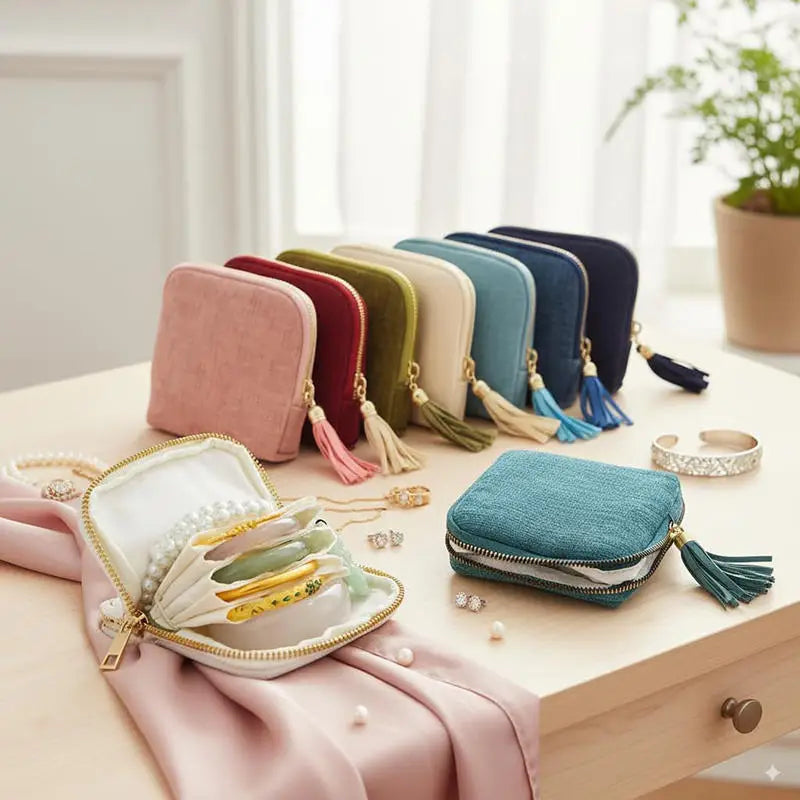 Velvet Jewelry Storage Pouch with Tassel — Travel Organizer for Rings, Bracelets & More