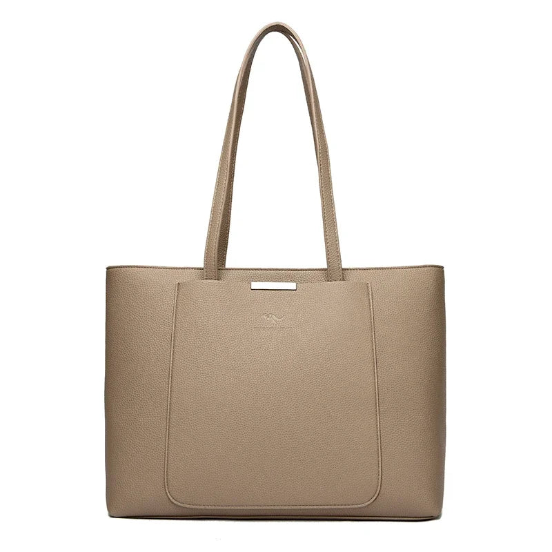 Genuine Leather Tote Bag with Multiple Pockets &amp; Zipper Closure