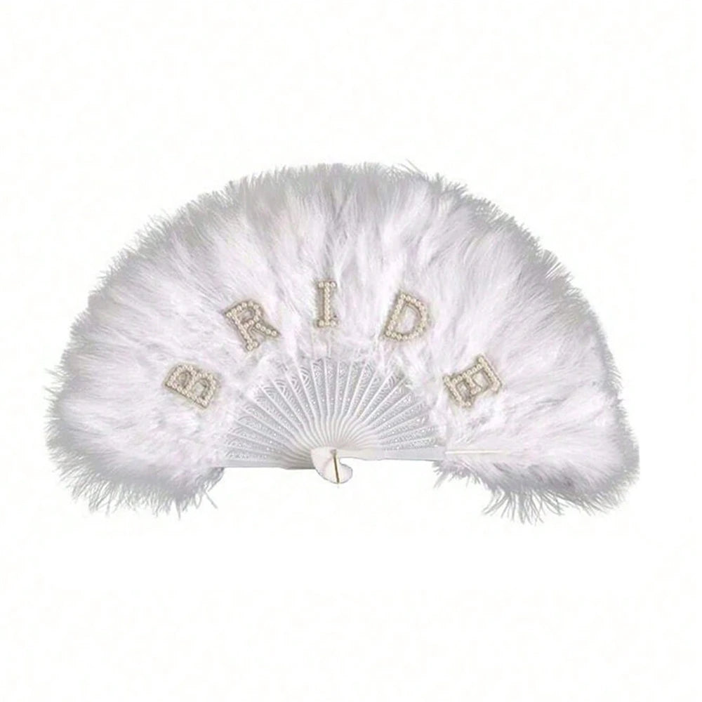 Elegant Vintage Feather Hand Fan for Weddings