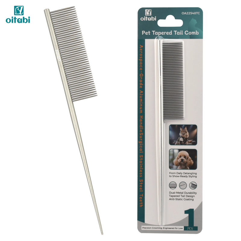 Dual-Metal Pet Grooming Comb with Tapered Tail