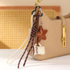 Kawaii Cartoon Linen Keychain – Cute Coffee & Bread Design with Leather Heart Pendant
