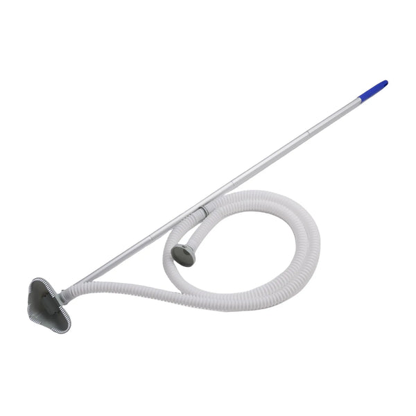 A handheld pool and spa vacuum cleaner with a long wand and flexible hose.