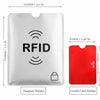 A silver RFID blocking passport holder and a red RFID credit card holder are shown side by side.