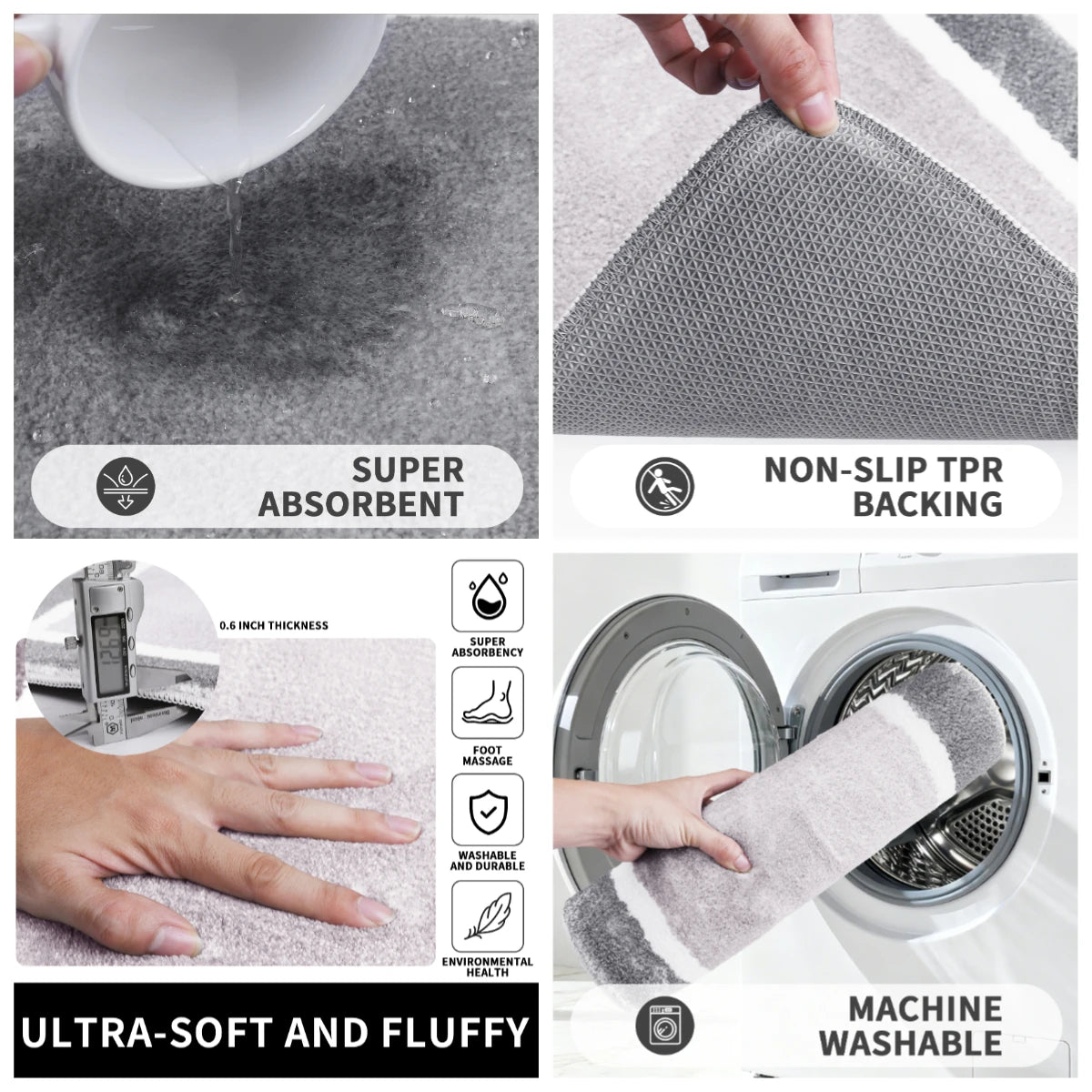 Plush Microfiber Non-Slip Bath Mat with Quick-Dry Absorbency