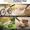 Versatile outdoor tool showing a nozzle washing a bicycle, cleaning a stone patio, watering a flower bed, and rinsing muddy b