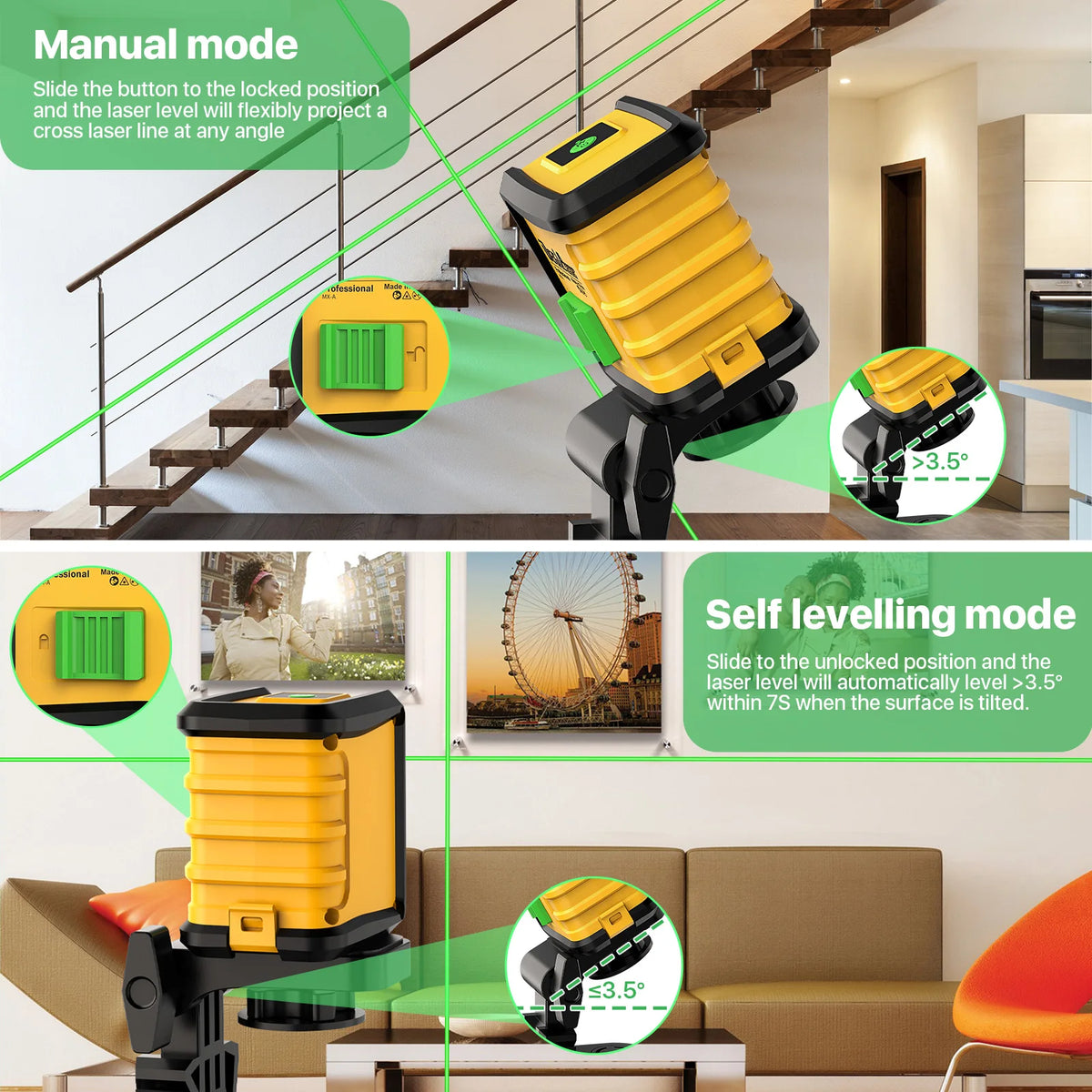 Self-Leveling Green Cross Line Laser Level with Magnetic Bracket