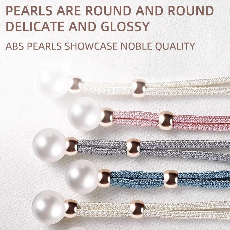 A set of pearl and rope curtain tie-back accessories in various colors like white, pink, silver, and blue.