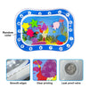 Blue inflatable ocean-themed water play mat for baby sensory development featuring smooth edges, clear printing, and a leak p