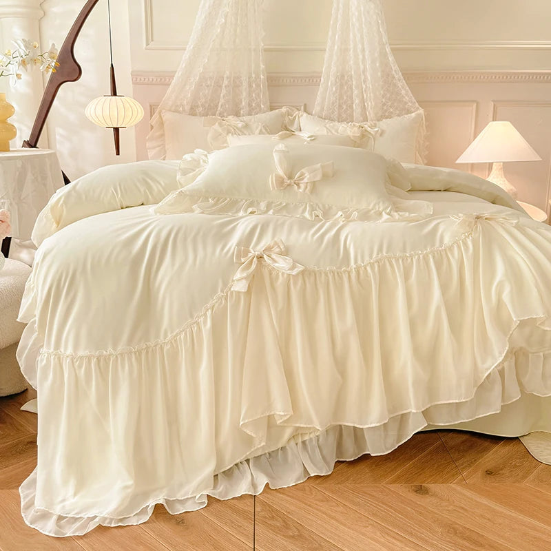 Princess Chiffon Duvet Cover with Romantic Ruffles