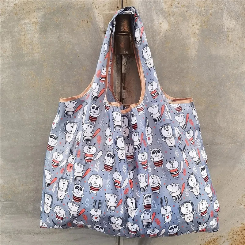 Foldable Eco-Friendly Shopping Bag with Cartoon Print