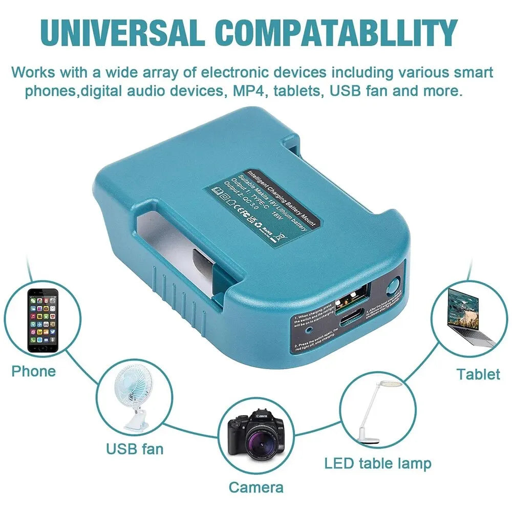 USB & Type-C Power Adapter for Makita 18V Batteries