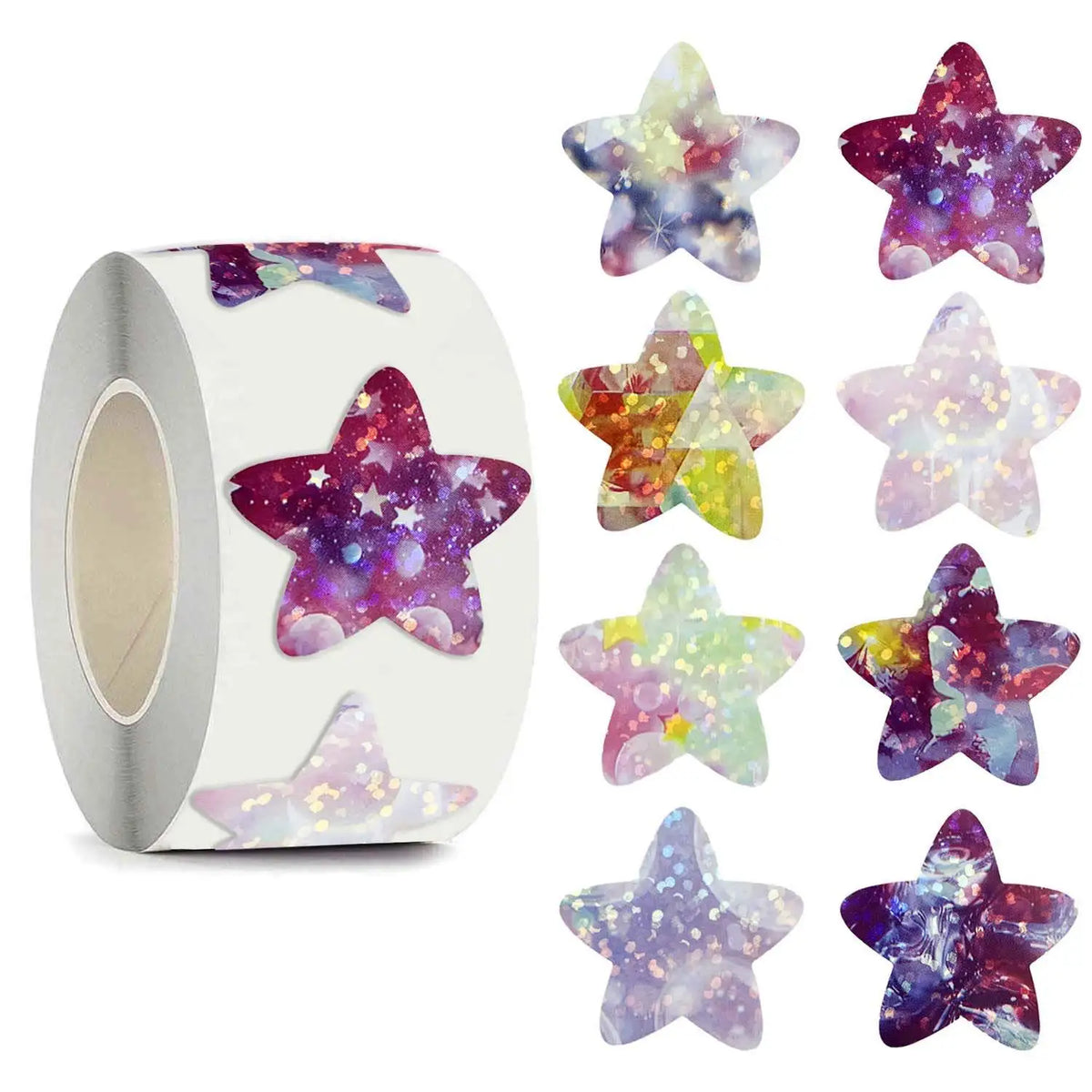 Roll of 500 glitter star stickers for crafts gifts and rewards in various colors