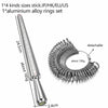 A silver metal ring sizing gauge with a cone and a detachable alloy rings set.