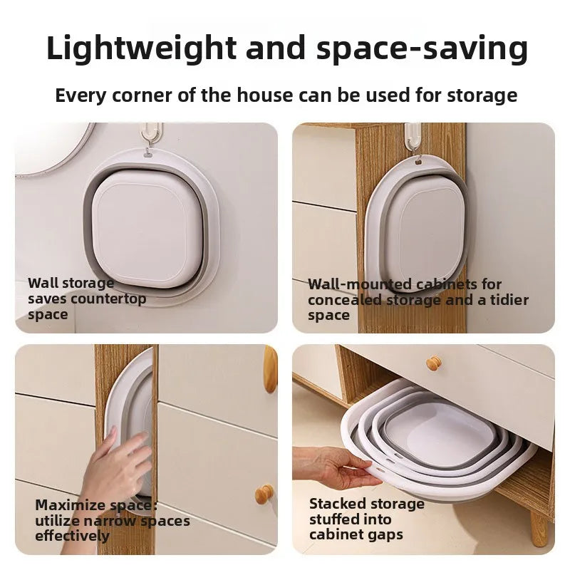 Wall-mounted and storage silicone washbasins designed for space-saving in various household corners.