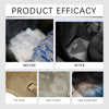 Before and after comparison showing the effectiveness of a car interior cleaner on stains in a car seat and car floor mat.