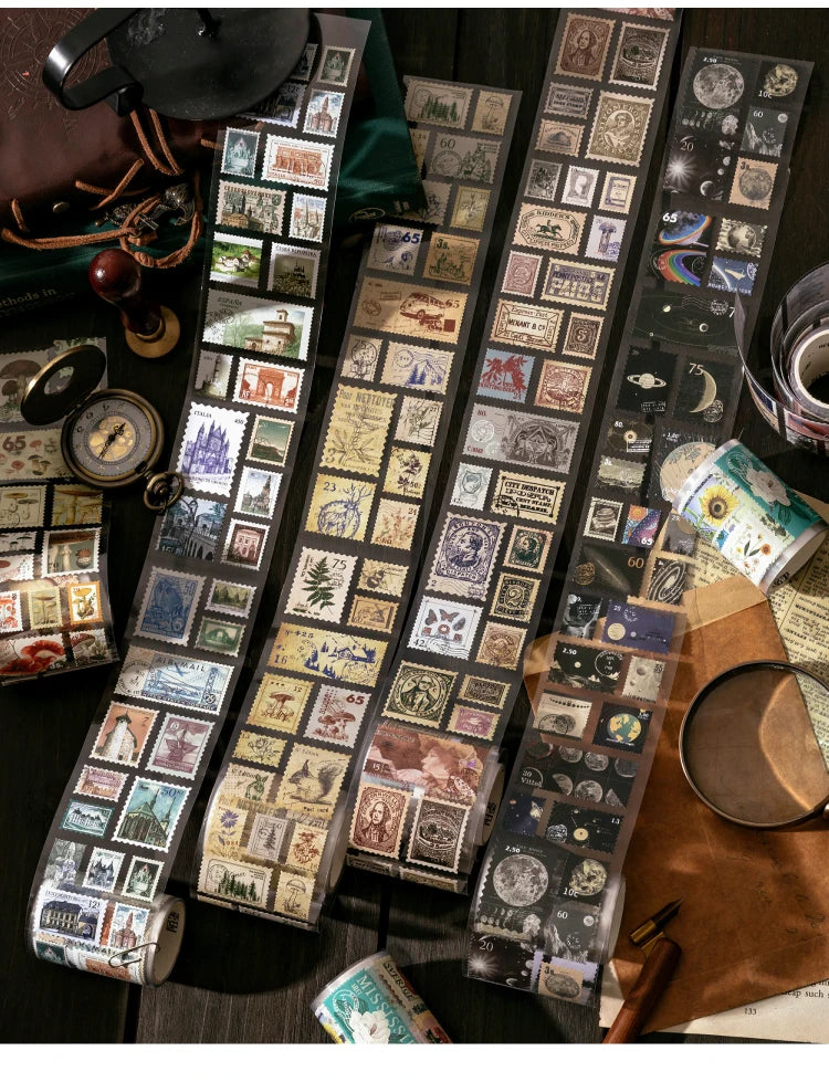 Vintage Stamp Tape Stickers Roll for Journals and Crafts