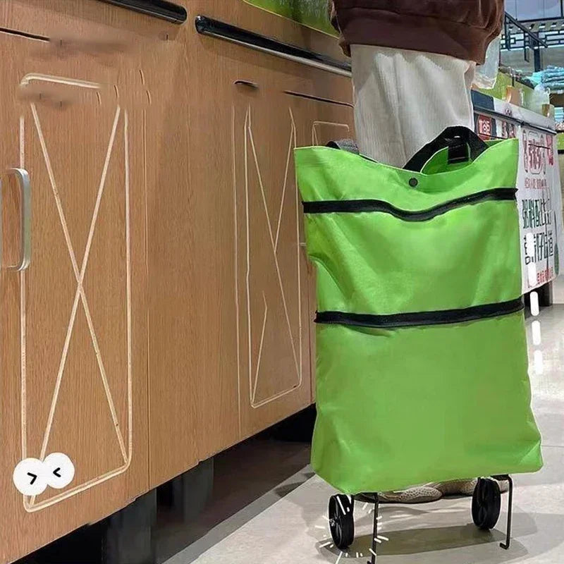 Folding Shopping Cart with Wheels - Oxford Fabric Trolley Bag