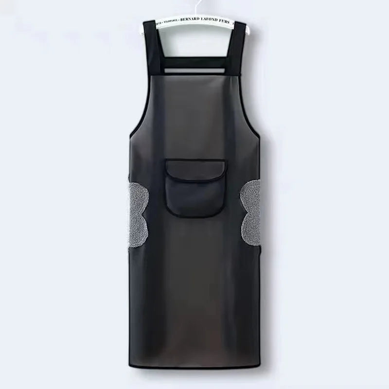 Black waterproof oil-proof kitchen apron with gray accents