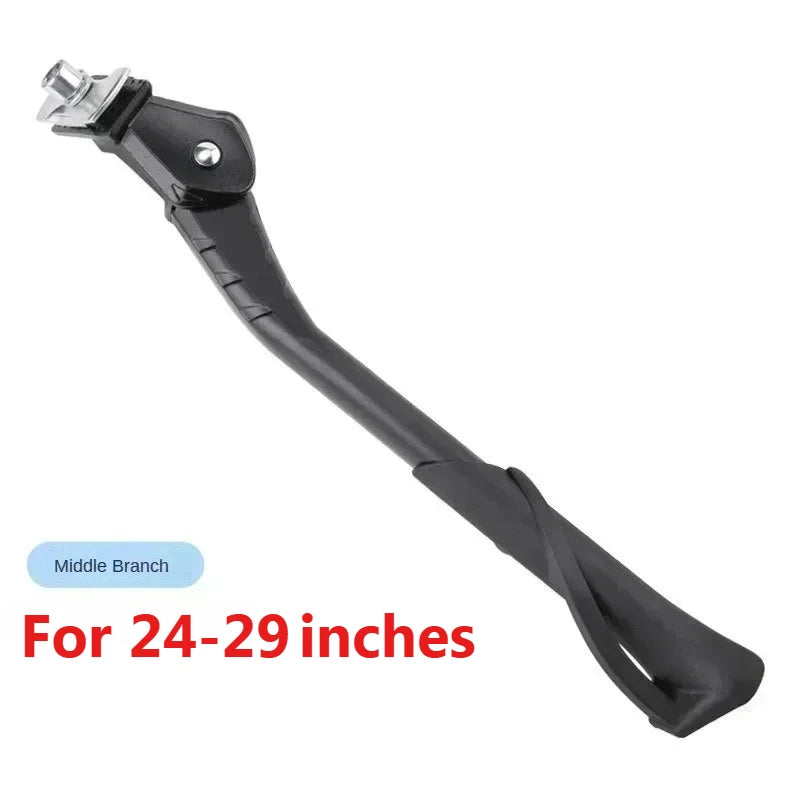 Black universal aluminum alloy bicycle kickstand for 24-29 inch bikes.