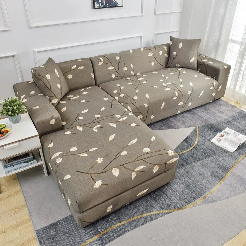 Printed L-Shape Sofa Cover with Elastic Edge