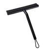Black soft silicone shower squeegee with a hanging hook.